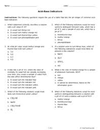 A base is a substance that can donate pairs of electrons to other elements or molecules and form a new molecule in the process. Acid Base Indicators Grade 10 Free Printable Tests And Worksheets Helpteaching Com