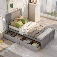 The strong frame and legs are made of solid wood to support 26.3inch high footboard. Platform Bed With Storage Beds With Wooden Slat Support And Under Bottom Storage Twin Size Frame With Headboard And Footboard Gray Walmart Com Walmart Com