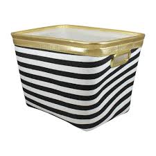 Black And White Storage Bins Https Truimg Toysrus Com Product Images Signature Home Rectangular Striped Storage Bin Black White With Gold Trim 149 Storage Bin Cozy Home Office Cars Room