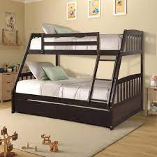 The full bunk bed on the bottom being wider, extends past the width of the twin upper bunk. Harper Bright Designs Espresso Solid Wood Twin Over Full Bunk Bed With 2 Storage Drawers Sh000092aap The Home Depot