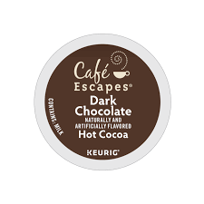 'sugar, alkalized cocoa powder, coconut oil, nonfat dry milk, whey solids, sea salt, cocoa extract, sodium caseinate, natural flavor, dipotassium phosphate, . Cafe Escapes Dark Chocolate K Cup Pods Cross Country Cafe