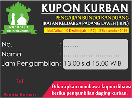 Untuk memudahkan dan tertibnya pelaksanaan pembagian daging qurban, biasanya pihak panitia menyediakan sebentuk kupon. Kupon Pengambilan Daging Qurban Ukuran 14x6cm Murah Lazada Indonesia