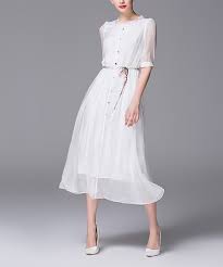 Ziyi White Button Up Silk Midi Dress Women