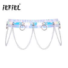 Iefiel Women Fashion Punk Shiny Dazzle Colour Pvc Adjustable Body Waist Harness Belt With Metal Chains And O Rings Clubwear Belt Size Chart Batman