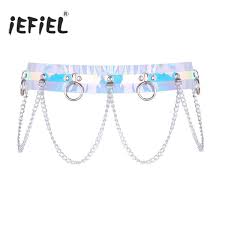 iefiel women fashion punk shiny dazzle colour pvc adjustable body waist harness belt with metal chains and o rings clubwear belt size chart batman