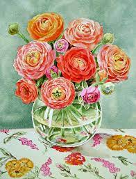 Oil paint on gessoed hardboard type: Flowers In The Glass Vase Painting By Irina Sztukowski