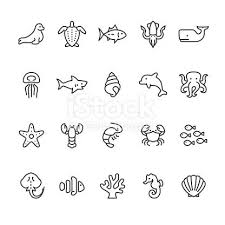 Sea Life And Ocean Animals Related Vector Icons Mini Dessin Tatouages Mignons Petit Dessin