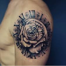 Rose And Clock Tattoo Upper Arm Di 2020 Tato Kecil Tato Desain