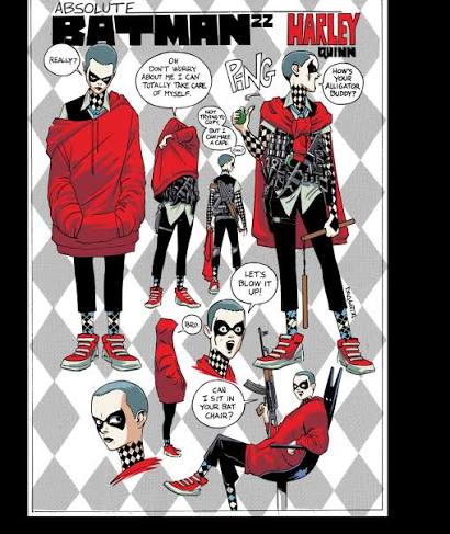 Check out @dragottaart's brilliant design sheet for Absolute Harley! Her  backstory is coming up in Absolute Batman 22! Out in July and drawn by the  amazing @wertherscut of Something Is Killing The