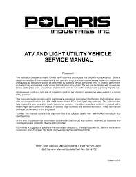 1997 Polaris Sportsman 4x4 400l Service Repair Manual By
