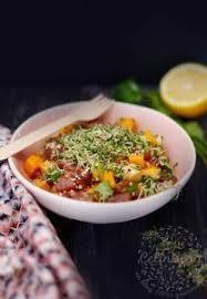 Tartare De Thon Mangue Avocat Et Graines Germees Tartare De Thon Ceviche De Thon Recette Asiatique