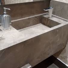 Bancada Em Porcelanato Com Cuba Esculpida Design Diferenciado E Acabamento Impecavel Dipietra Dip Pia Esculpida Bancada De Porcelanato Porcelanato Banheiro