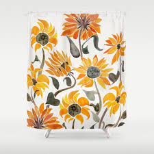 Sunflower Watercolor Yellow Black Palette Shower Curtain Vintage Shower Curtains Yellow Shower Curtains Shower Curtain
