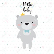 Get started making personalized baby shower invitations. Hello Baby Cute Card With Cartoon Bear And Crown Baby Shower Royalty Free Cliparts Vectors And Stock Illustration Image 91168385