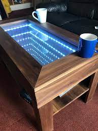 Place the table top (c) upside down on an even floor, saw stools or workbench. I Built An Infinity Mirror Coffee Table For A My Gcse Project I Wanted To Share It With You Woodworking