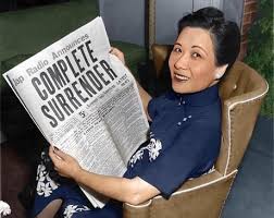 Today, Aug. 15, in 1945, Soong Meiling, popularly known as Madame Chiang  Kai-Shek, first lady of the Republic of China, reads news about the  Japanese surrender, in New York .