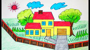 Drawing cartoon house on the garden line drawing. Sk H Dream House Drawing Easy With Color Novocom Top