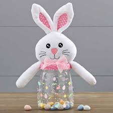 Item offers personalized preview p. Colorful Easter Pattern Personalized Easter Bunny Candy Jars
