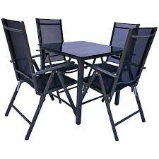 Lies mehr stapelstuhl falkerslev grau. Alu Sitzgruppe 80x80 Schwarzglas Gartenmobel Gartengarnitur Tisch Stuhl Essgruppe Gartenset Inkl 4 Stuhle Schwarz Vcm Yomonda