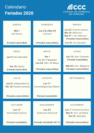 All the countries in south america, central america, and the caribbean. Ccc Camara De Comercio De Cordoba Calendario Feriados 2020