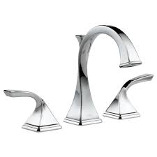 By having separate hot and cold handles that are spaced. Virage Widespread Lavatory Faucet