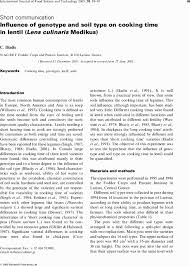 Proper cooking temperatures for safe food at home: Influence Of Genotype And Soil Type On Cooking Time In Lentil Lens Culinaris Medikus Iliadis 2003 International Journal Of Food Science Amp Technology Wiley Online Library