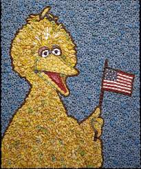Big Bird Made Out Of Breakfast Cereal Macaroni Art Art Big Bird