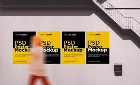 Download Free Psd Glued Poster Mockup
