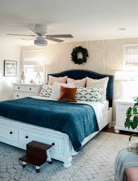 A monochromatic accent wall will have a subtle effect in a bedroom. Bedroom Makeover Dark Furniture To Bright White With Wallpaper Accent Wall Nesting With Grace