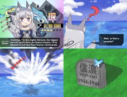 The One In Front Of The Gun Lives Forever Reddit A Little Joke About Shinano S Real Life Feats Azurelane In 2020 Wall Text Fleet Real Life