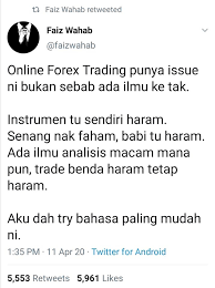 Income saya sebagai forex trader adakah halal atau haram ? Ustaz Lariba Perbandingan Yang Tidak Tepat Kami Tertarik Dengan Satu Artikel Dalam Fb Majalah Labur Yang Membandingkan Haram Online Forex Trading Dengan Haramnya Babi Memang Tepat Ada Iilmu Atau Tidak Bukan