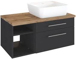 Retrouvez chez leroy merlin notre sélection de 1. Meuble Sous Vasque 90 Avec Vasque A Poser A Droite Davos Ton Gris Graphite Chene Wotan Blanc Sb Meubles Discount