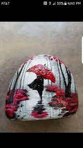 Red Umbrella Rainy Path Through Trees Painted On Rock Cool Art Stone Art Rock Painting Patterns Rock Painting Art