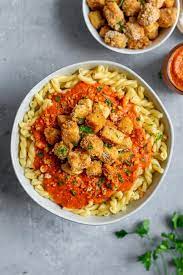 Pasta Romesco With Crispy Baked Tofu Recipe Pasta Dishes Tofu Tofu Pasta Recipe