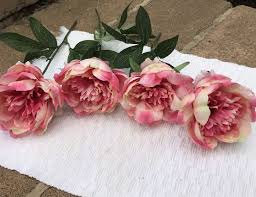 Artificial 4 Coral Pink Cream Light Green Peonies 4 Coral Peonies For Wedding Bouquets Peonies For Ta Coral Wedding Flowers Peony Bouquet Wedding Coral Peonies