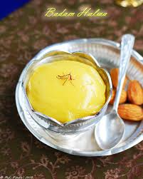 Take badam in a bowl and cover it with hot water and soak it for a hour. Badam Halwa Recipe Indian Sweet Recipes Raks Kitchen