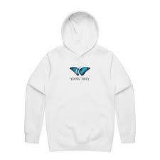 Yours Truly Blue Butterfly Hoodie White Yours Truly Clothing Hoodies White Hoodie Yours Truly Clothing