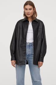 Faux Leather Shirt Jacket Light Beige Ladies H M Us Leather Shirt Shirt Jacket Fashion