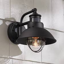 Oberlin 9 H Black Dusk To Dawn Motion Sensor Outdoor Light 5y111 Lamps Plus Exterior Light Fixtures Farmhouse Outdoor Lighting Outdoor Wall Light Fixtures