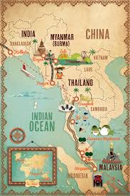 Myanmar Singapore Asia Travel Illustrated Map Asia Map