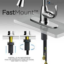 Set the handle back on. Glacier Bay Statham Single Handle Coil Spring Neck Kitchen Faucet With Turbospray And Fastmount In Stainless Steel Hd67858 0008d2 The Home Depot