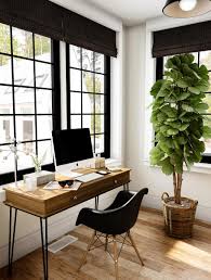 Keep It Spare For A Sophisticated Home Office Here Black Casement Windows Get Bold White Trim And Bla Modern Home Office Home Office Decor Black Window Trims
