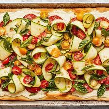 Summer Pizza With Salami Zucchini And Tomatoes Recipe Recipes Best Zucchini Recipes Tomato Recipes