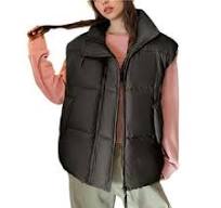 Frontwalk Ladies Down Vests Sleeveless Puffer Vest Zip Up Waistcoat Women  Lightweight Outwear Stand Collar Jacket Light Purple L