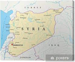 Syrien, vars gränser stakats ut av tidigare kolonialmakter, ligger i östra medelhavsområdet och domineras av öken, stäpp och berg. Canvastavla Syrien Karta Syrien Landkarte Pixers Vi Lever For Forandring