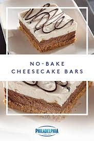 These No Bake Cheesecake Bars Are So Easy To Make They Practically Make Themselves Three Layers Of Graham Cracker Crumbs Desserts Baking Cream Cheese Recipes