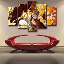 Fairy Tail Natsu Fire Dragon Iron Fist Orange 5pcs Wall Art Fairytail Anime Wallart Anime Wall Art Wall Art Fire Dragon