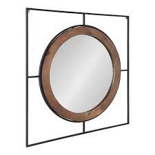 Round rope hanging mirror made of metal with a rustic finish small 16'' diameter x 2.5'' w x 31.5'' h 7. Amazon Com Kate And Laurel Barkley Modern Farmhouse Wall Mirror 30 X 30 Rustic Brown And Black Rustic Wall Accent Furniture Decor