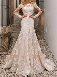 A Line Mermaid Trumpet Wedding Dresses Jewel Neck Court Train Lace Stretch Satin Long Sleeve With Embroidery 2021 2021 Us 184 13 Wedding Dresses Lace Wedding Dress Champagne Lace Mermaid Wedding Dress