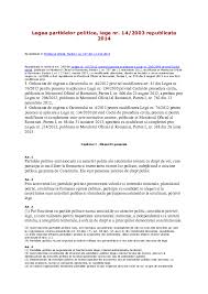 Legea privind controlul şi prevenirea consumului abuziv de alcool, consumului ilicit de droguri şi de 154 din 28.03.2003. Doc Legea Partidelor Politice Lege Nr 14 2003 Republicata 2014 Eduard Vasilache Academia Edu